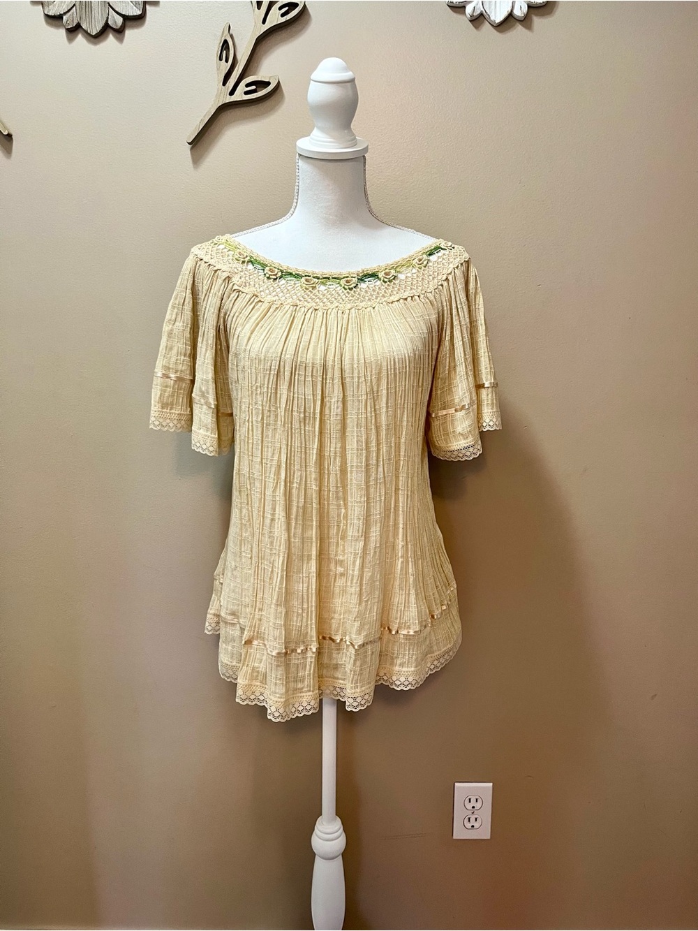 Ethnic Creations Vintage Cotton Gauze Boho Peasant Blouse Size Medium